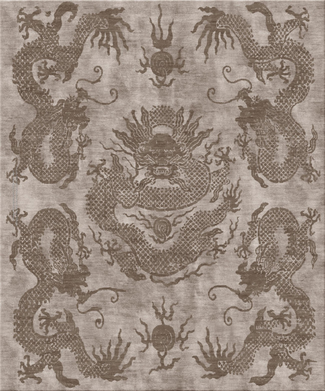 Anna-Veda 13768-five dragons - handmade rug,  tibetan (India), 100 knots quality